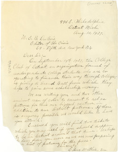 Letter from Edna Mathis to W. E. B. Du Bois