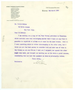 Letter from M. Storey to W. E. B. Du Bois