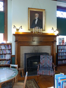 Paige Memorial Library: fireplace and seating