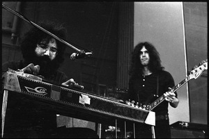 New Riders of the Purple Sage opening for the Grateful Dead at Sargent Gym, Boston University: Jerry Garcia on pedal steel guitar and Dave Torbert on bass