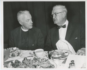 Bruce F. Barton and unidentified man at Thanksgiving dinner