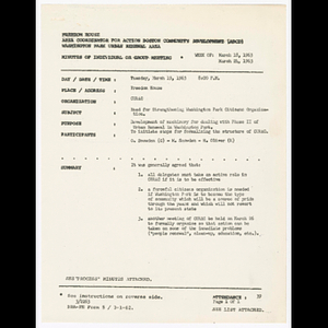 Minutes and attendance list for Citizens Urban Renewal Action Committee (CURAC) meeting on March 19, 1963