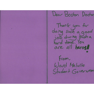 Card from Ward Melville High School