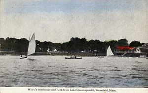 Wiley's Boathouse and Park from Lake Quannapowitt, Wakefield, Mass.