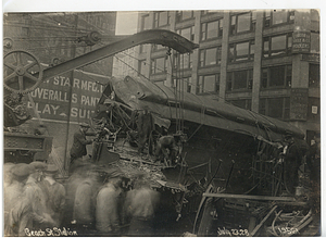 Beach Street Station accident, view from tracks of wrecked car