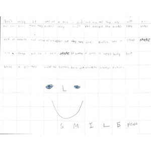 "Smile Please" letter and happy face drawing from a student at the International School of Kenya