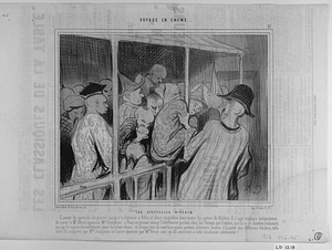 Les SPECTACLES A PÉKIN. L'amour du spectacle est poussé jusqu'à la frénésie à Pékin, et chose singulière dans toutes les pièces de théatre il s'agit toujours uniquement de savoir si Mr. Alfred épousera Mlle. Joséphine. - Rien ne prouve mieux l'hébétement produit chez Les Chinois par l'opium, car ils ne se doutent seulement pas qu'ils voyent éternellement jouer la même chose: et chaque jour ils vont faire queue pendant plusieurs heures à la porte de différens théâtres, tellement ils craignent que Mlle. Joséphine se laisse épouser par Mr. Oscar sans qu'ils assistent à cette touchante cérémonie!