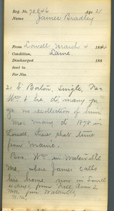 Tewksbury Almshouse Intake Record: Bradley, James