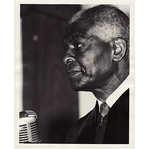 Dr. Benjamin E. Mays, former President of Morehouse College, at a microphone