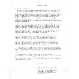 Letter, Citywide Educational Coalition, September 5, 1990.