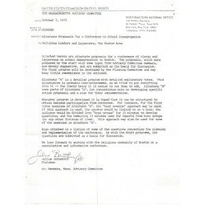 Letter, alternate proposals for a conference on school desegregation.