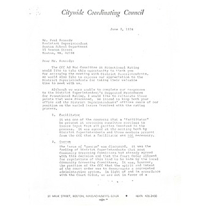 Citywide Coordinating Council letter to Paul Kennedy, June 7, 1976.