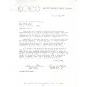 Letter, Judge Garrity, September 23, 1981.
