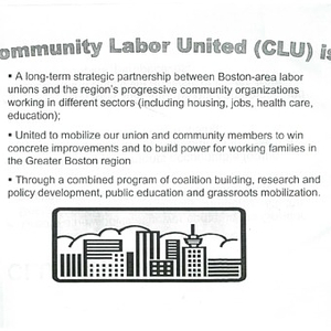 Printed copy of a Community Labor United PowerPoint Presentation