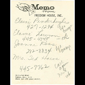 Memo from Freedom House with list of names