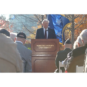 Neal Finnegan speaks at the Veterans Memorial dedication ceremony