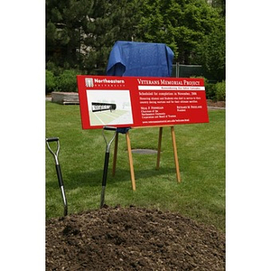 A signboard for the Veterans Memorial Project at the groundbreaking ceremony