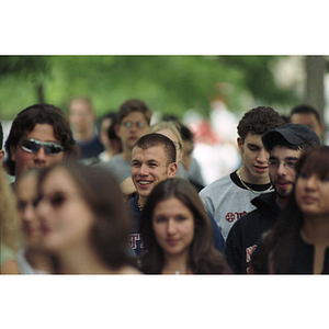 A group of young men walking on campus