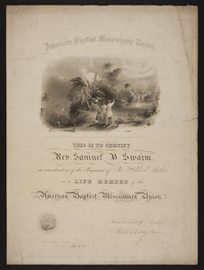 American Baptist Missionary Union membership certificate, 1846