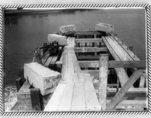 Wood pier with block labeled 36 C, 6-S in foreground