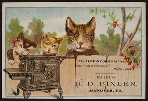 Trade card for The Albion Cook, D.D. Bixler, Hanover, Pennsylvania, undated
