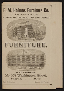 F.M. Holmes Furniture Co., manufacturers of first-class, medium, and low priced furniture, No. 107 Washington Street, Boston, Mass., 1881