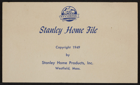 Trade card for Stanley Home Products, Westfield, Mass., 1949