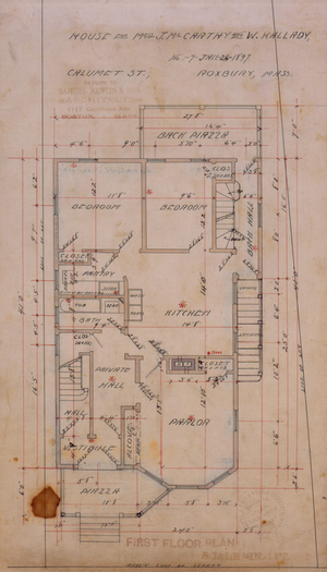 First floor plan of the John McCarthy and William Kallady Houses, Roxbury, Boston, Mass., Jan. 26, 1897