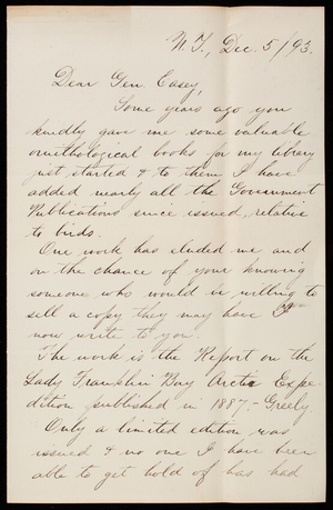 Jonathan Dwight, Jr. to Thomas Lincoln Casey, December 5, 1893