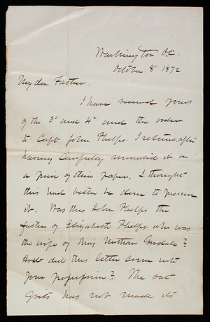 Thomas Lincoln Casey to General Silas Casey, October 8, 1872