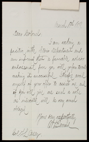 W. J. Barnard to Thomas Lincoln Casey, March 18, 1879