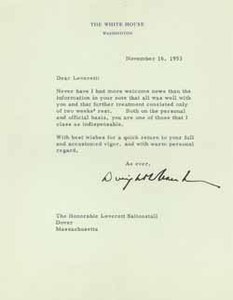 Letter from Dwight Eisenhower to Leverett Saltonstall, 16 November 1953