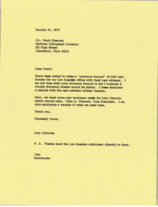 Memorandum from Judy A. Chilcote to Frank Sherman