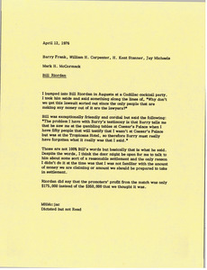 Memorandum from Mark H. McCormack to Barry Frank, William H. Carpenter, H. Kent Stanner and Jay Michaels