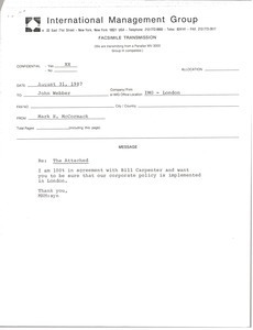 Fax from Mark H. McCormack to John Webber