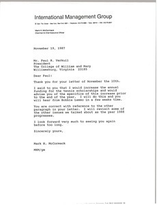 Letter from Mark H. McCormack to Paul R. Verkuil