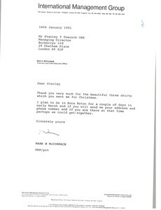 Letter from Mark H. McCormack to Stanley T. Peacock