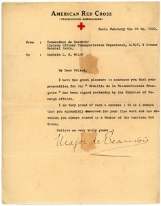 Letter from Commander of Beauvoir to Lloyd E. Walsh