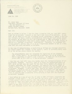 Letter from Judi Chamberlin to James Howe