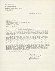 Letter from Judi Chamberlin to Herbert Pardes