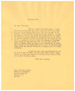 Letter from W. E. B. Du Bois to Ruth Anna Fisher