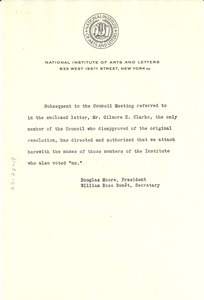 Circular letter from National Institute of Arts and Letters to W. E. B. Du Bois