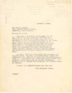 Letter from W. E. B. Du Bois to National Advisory Committee on Education