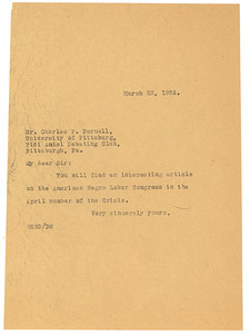 Letter from W. E. B. Du Bois to Charles P. Pernell