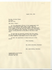 Letter from Longshoremen's Aid Society to Hon. William O'Dwyer