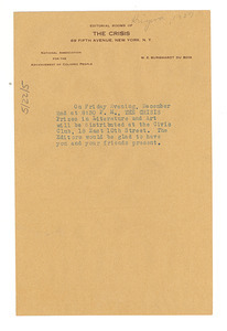 Invitation from W. E. B. Du Bois to unidentified correspondent
