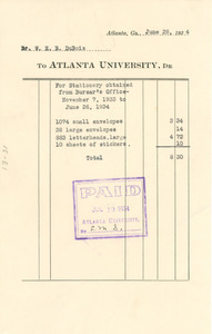 Paid Atlanta University invoice for office supplies