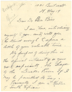 Letter from Edward N. S. Kamnga to W. E. B. Du Bois