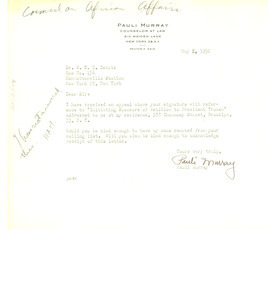 Letter from Pauli Murray to W. E. B. Du Bois