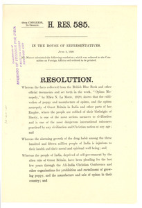 Resolution asking that the American Government make a friendly request to the British Parliament that they abolish the cultivation of poppy and the manufacture and sale of opium in India